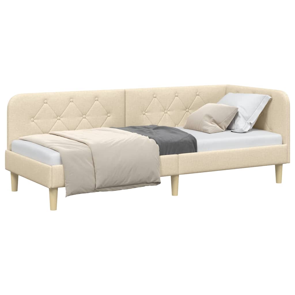 Estructura de cama en esquina Crema 80 x 200 cm tela