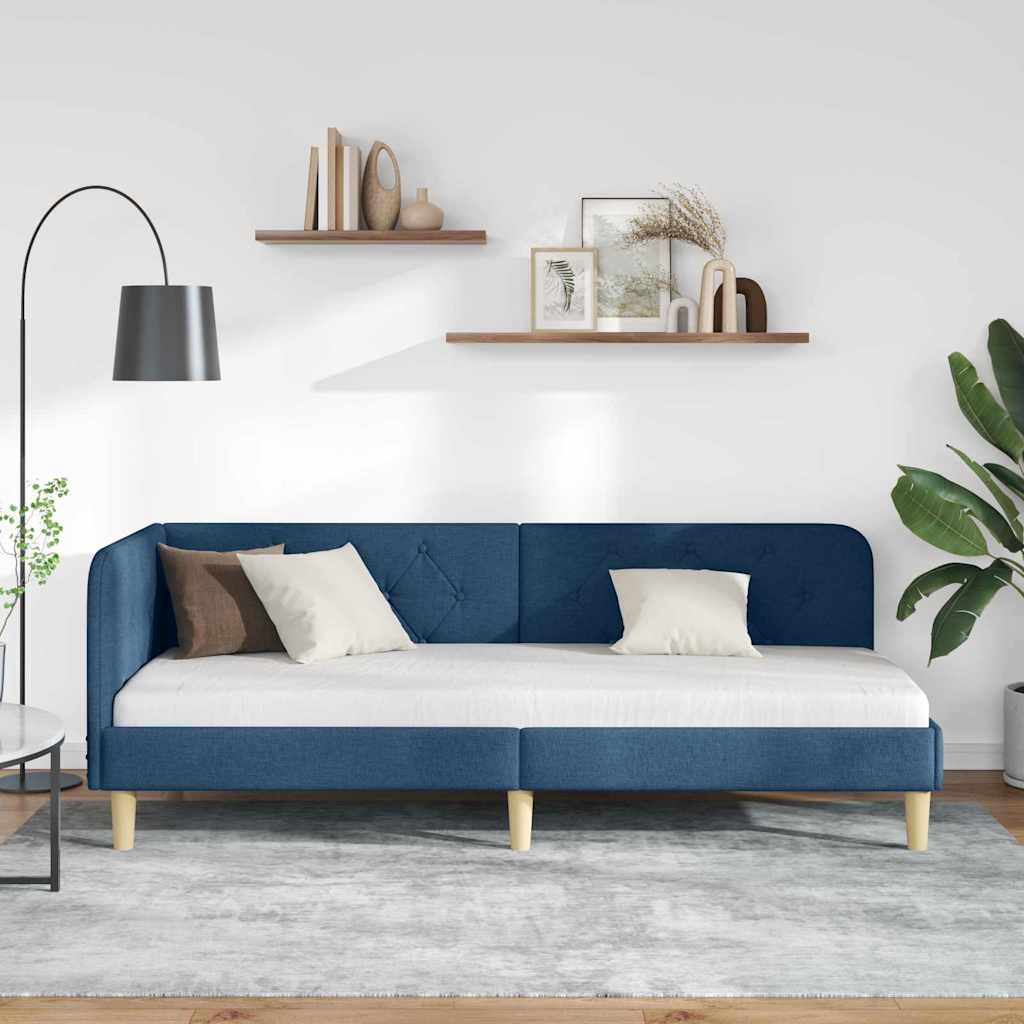 Estructura de cama en esquina Azul 80 x 200 cm tela