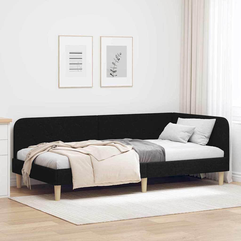 Estructura de cama en esquina Negro 90 x 190 cm tela