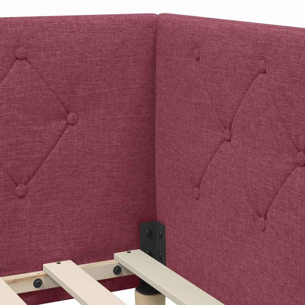 Estructura de cama en esquina Rojo vino 90 x 190 cm tela