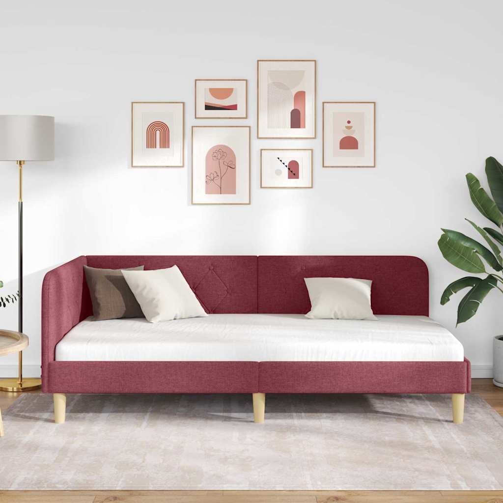 Estructura de cama en esquina Rojo vino 90 x 190 cm tela