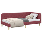 Estructura de cama en esquina Rojo vino 90 x 190 cm tela