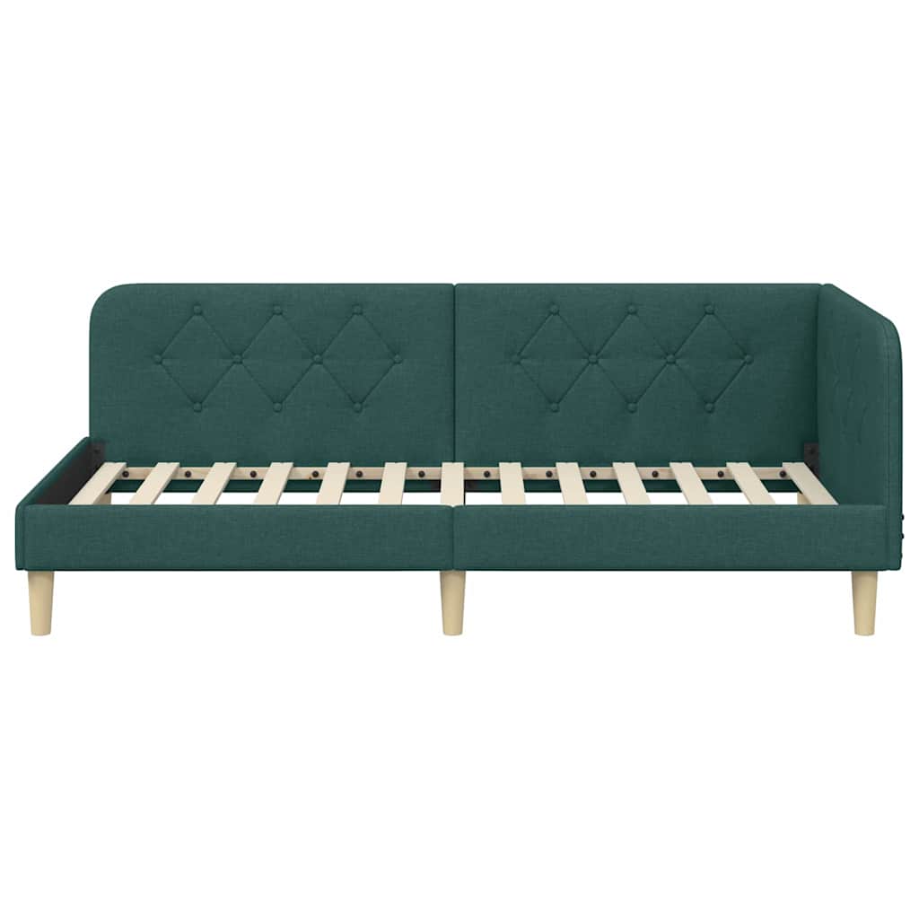 Estructura de cama en esquina Verde oscuro 90 x 190 cm tela