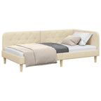 Estructura de cama en esquina Crema 90 x 190 cm tela