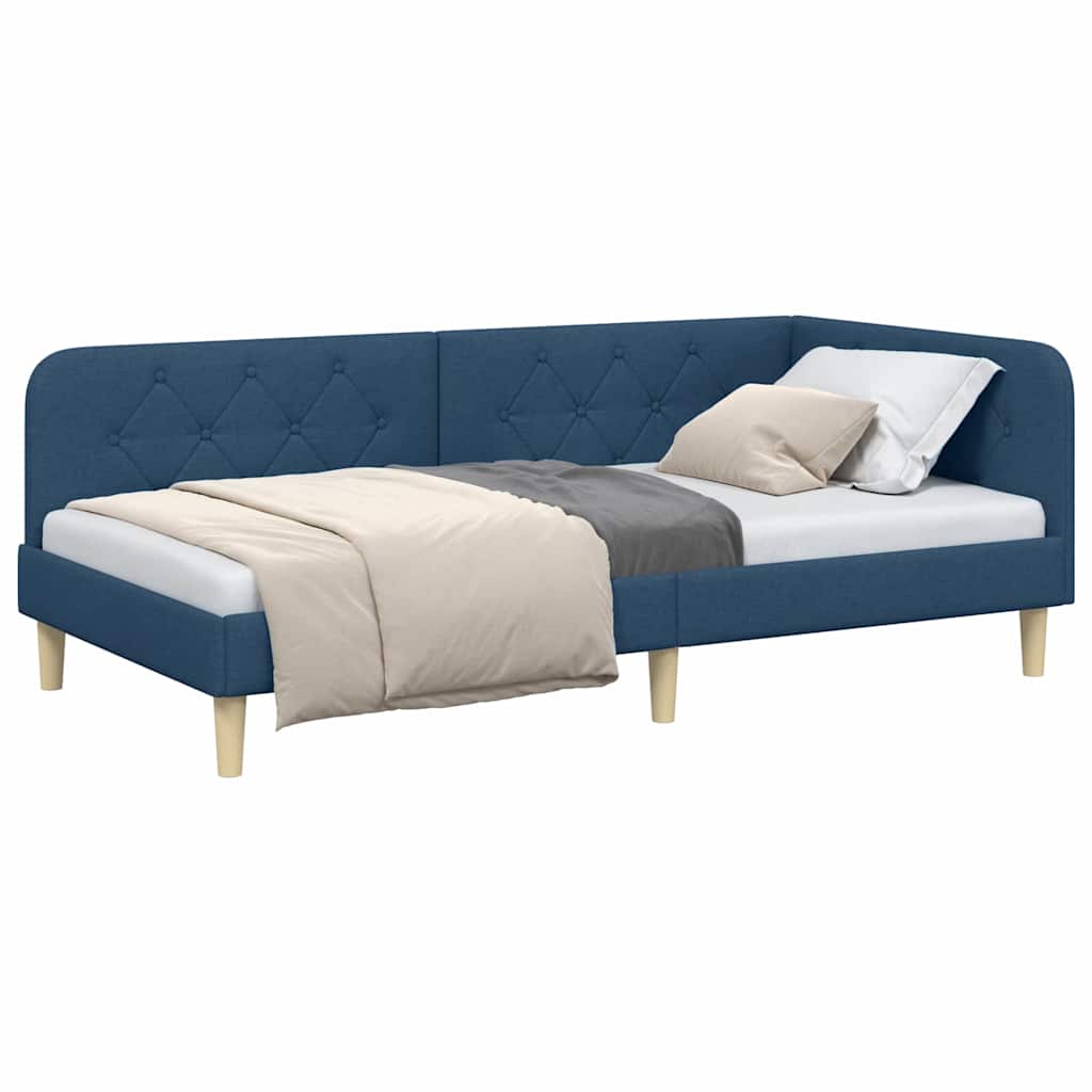Estructura de cama en esquina Azul 90 x 190 cm tela