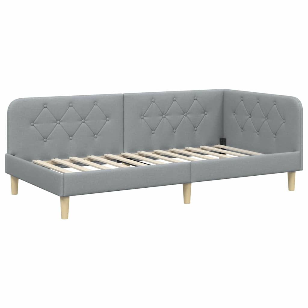 Estructura de cama en esquina Gris Claro 90 x 200 cm tela