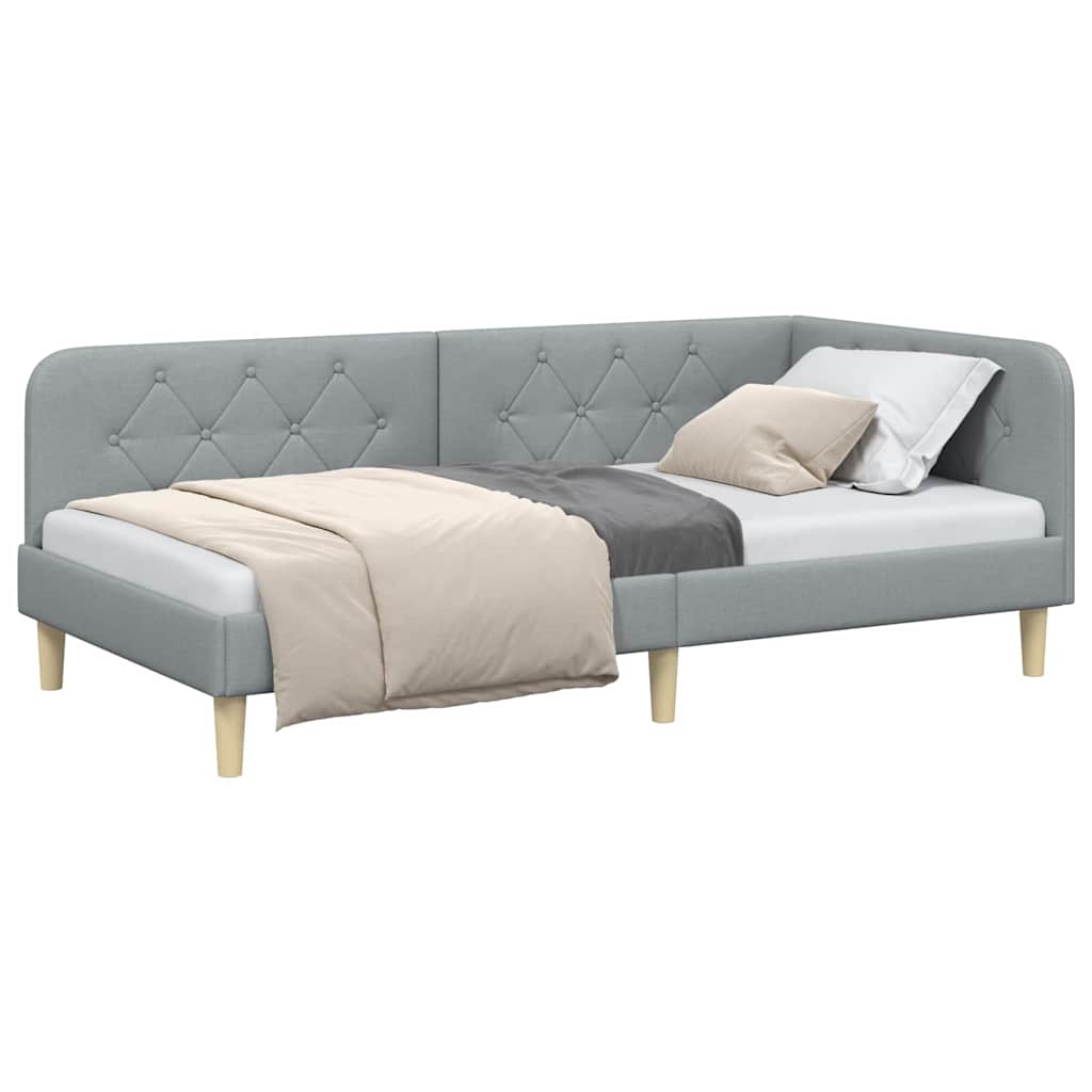 Estructura de cama en esquina Gris Claro 90 x 200 cm tela