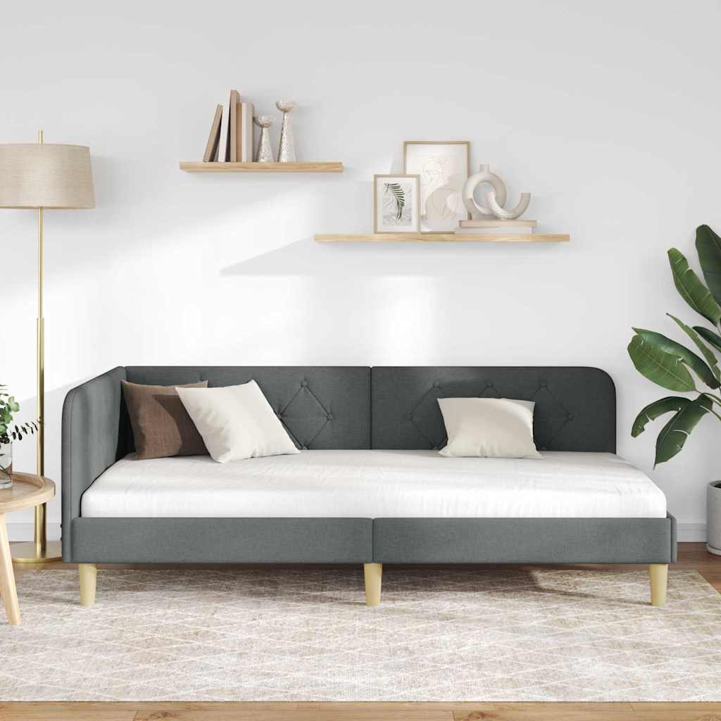 Estructura de cama en esquina Gris oscuro 90 x 200 cm tela