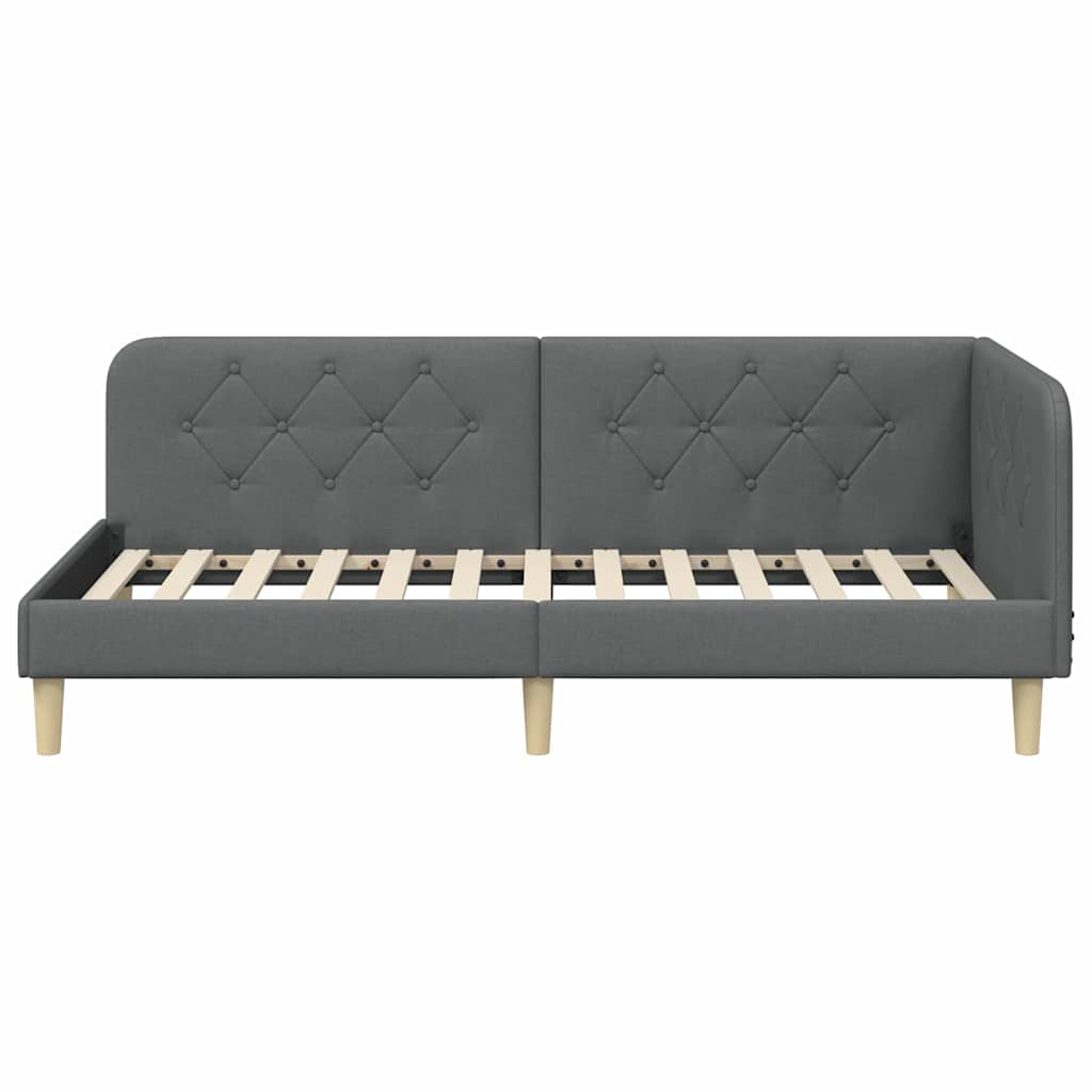 Estructura de cama en esquina Gris oscuro 90 x 200 cm tela