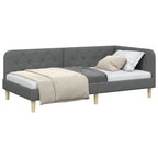 Estructura de cama en esquina Gris oscuro 90 x 200 cm tela