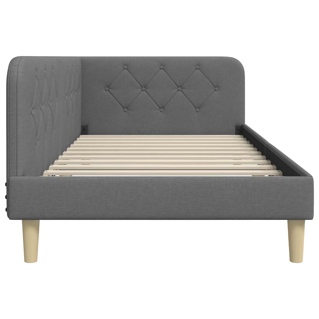 Estructura de cama en esquina Gris oscuro 90 x 200 cm tela