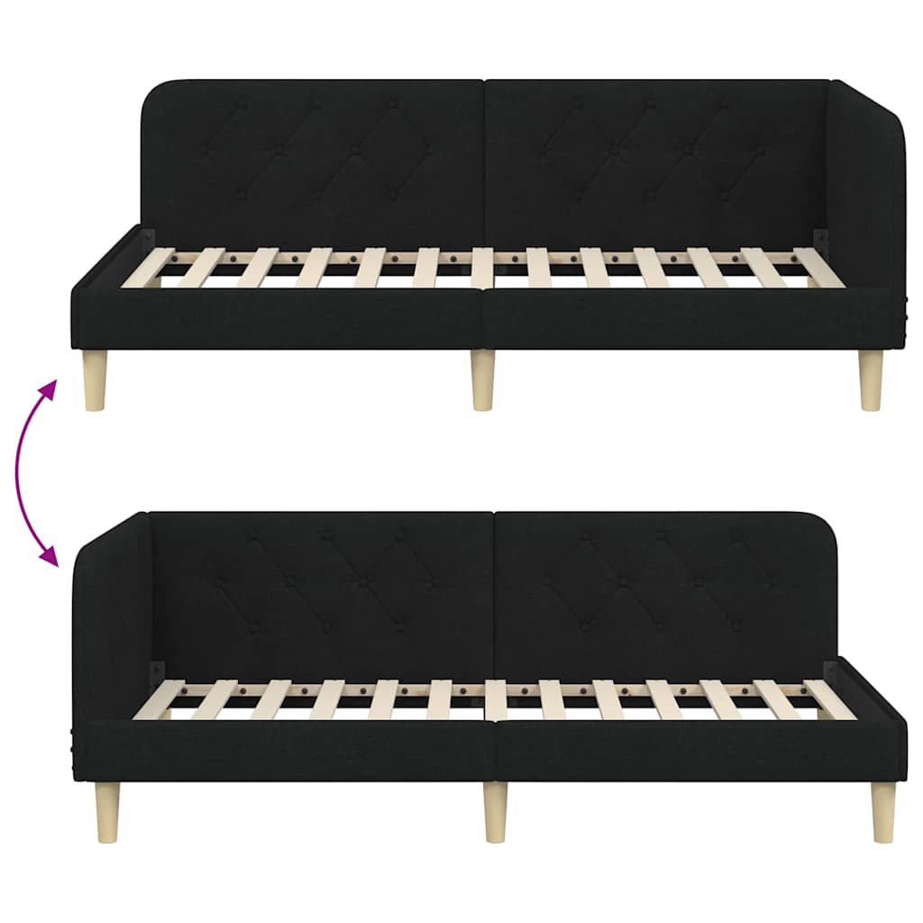 Estructura de cama en esquina Negro 90 x 200 cm tela