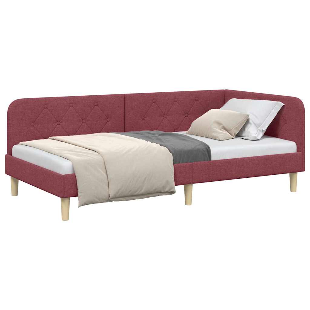 Estructura de cama en esquina Rojo vino 90 x 200 cm tela