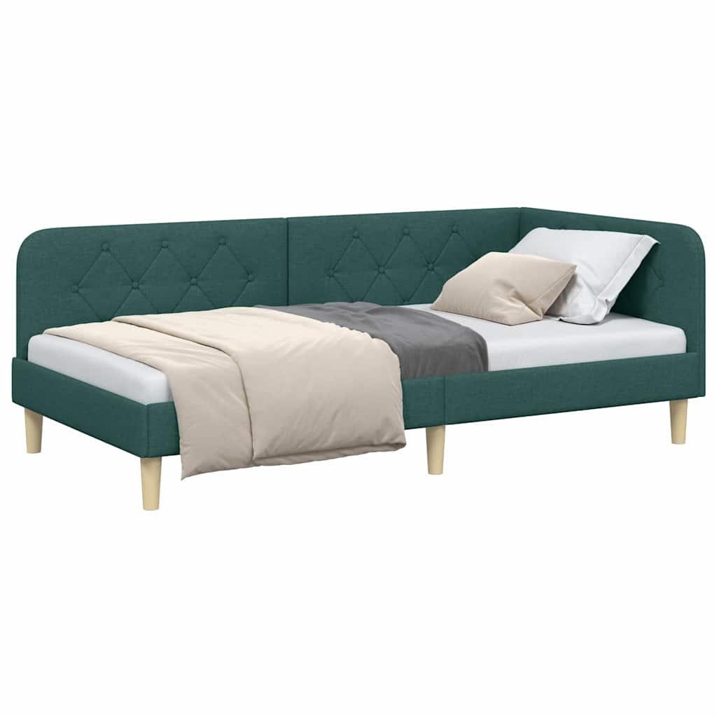 Estructura de cama en esquina Verde oscuro 90 x 200 cm tela