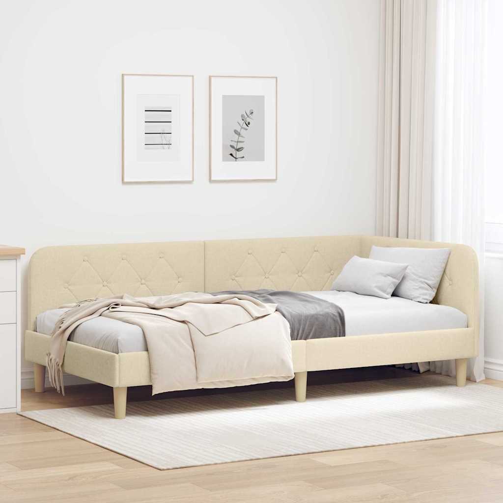 Estrutura de Cama de Canto Creme 90 x 190 cm Tecido
