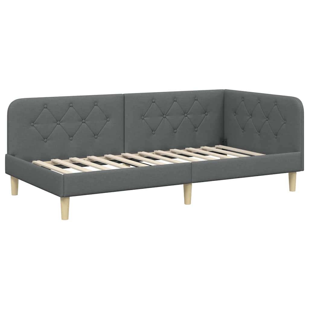 Estructura de cama en esquina Gris oscuro 100 x 200 cm tela