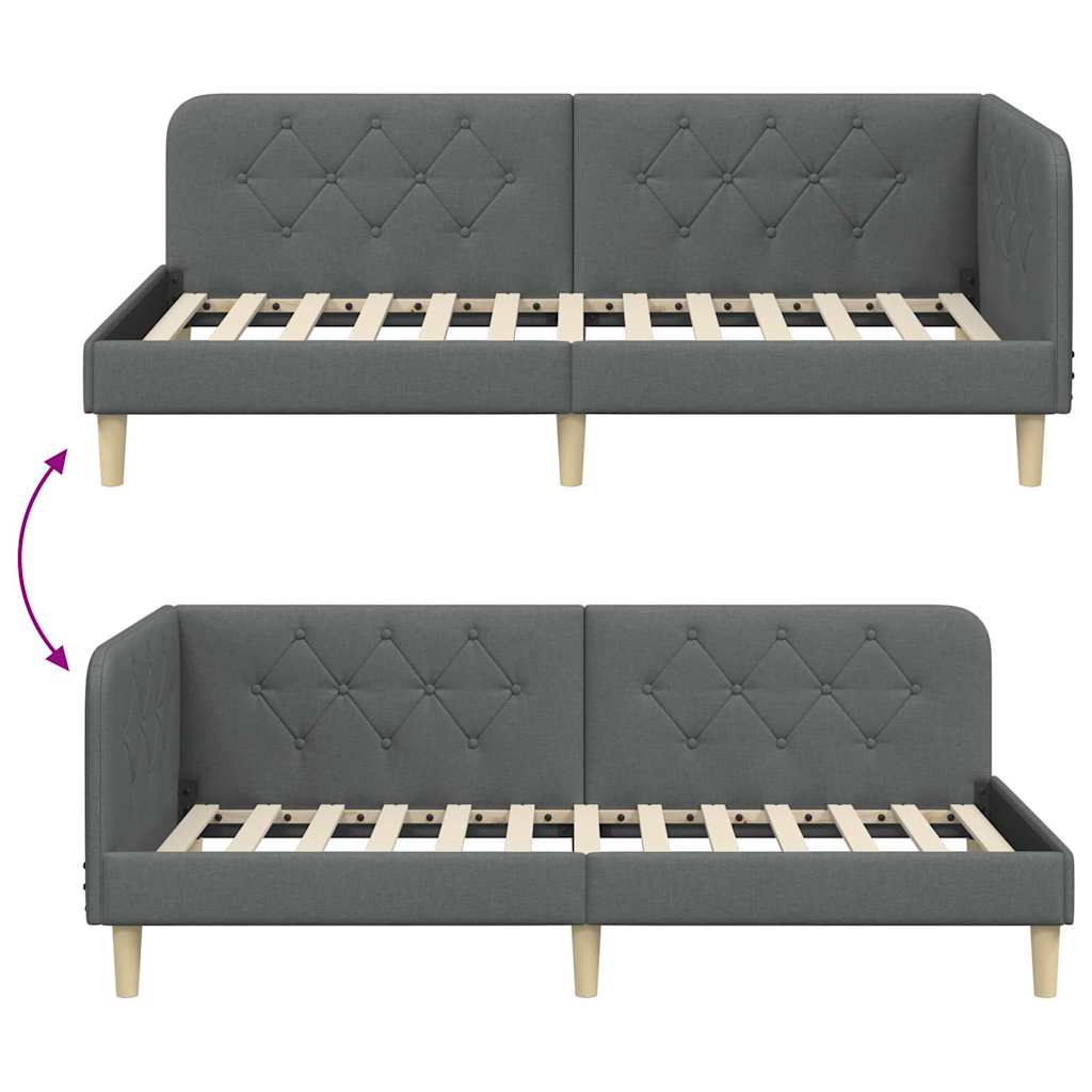Estructura de cama en esquina Gris oscuro 100 x 200 cm tela