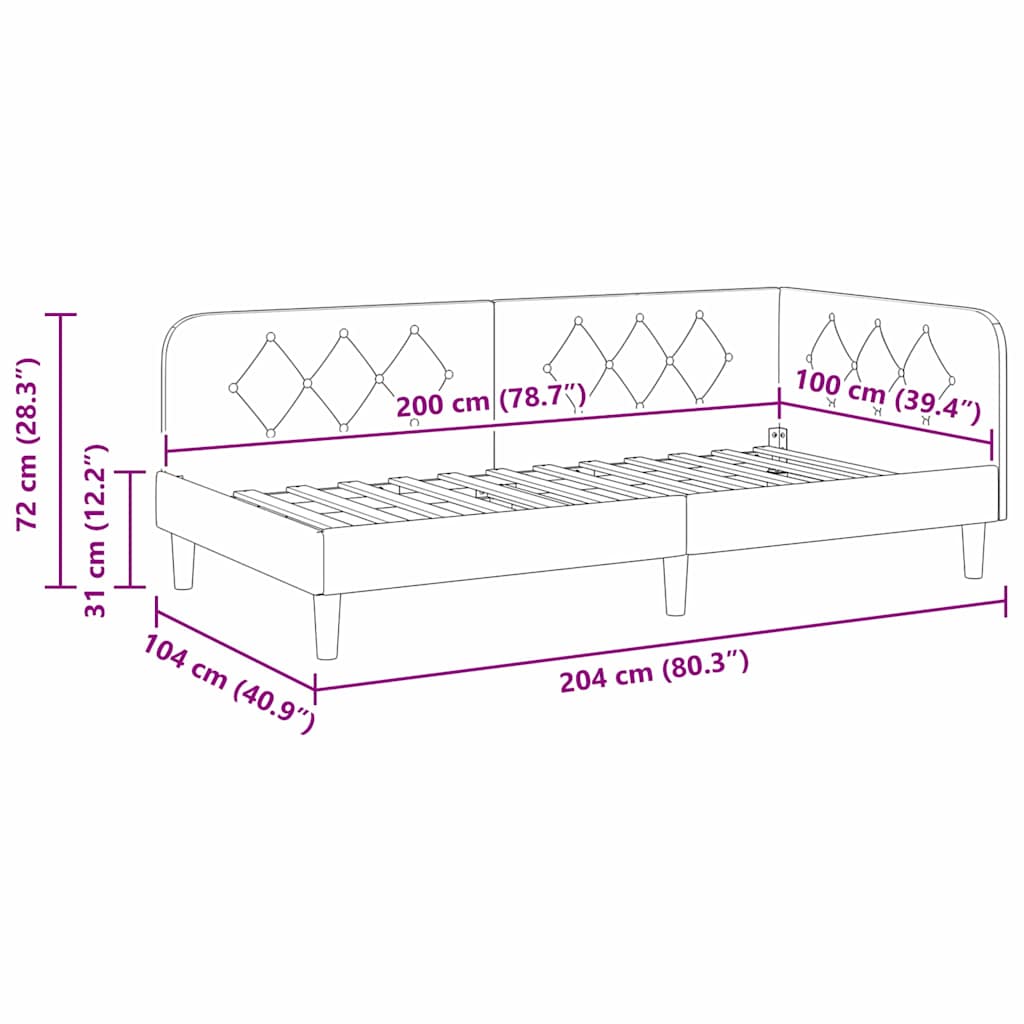 Estructura de cama en esquina Gris oscuro 100 x 200 cm tela
