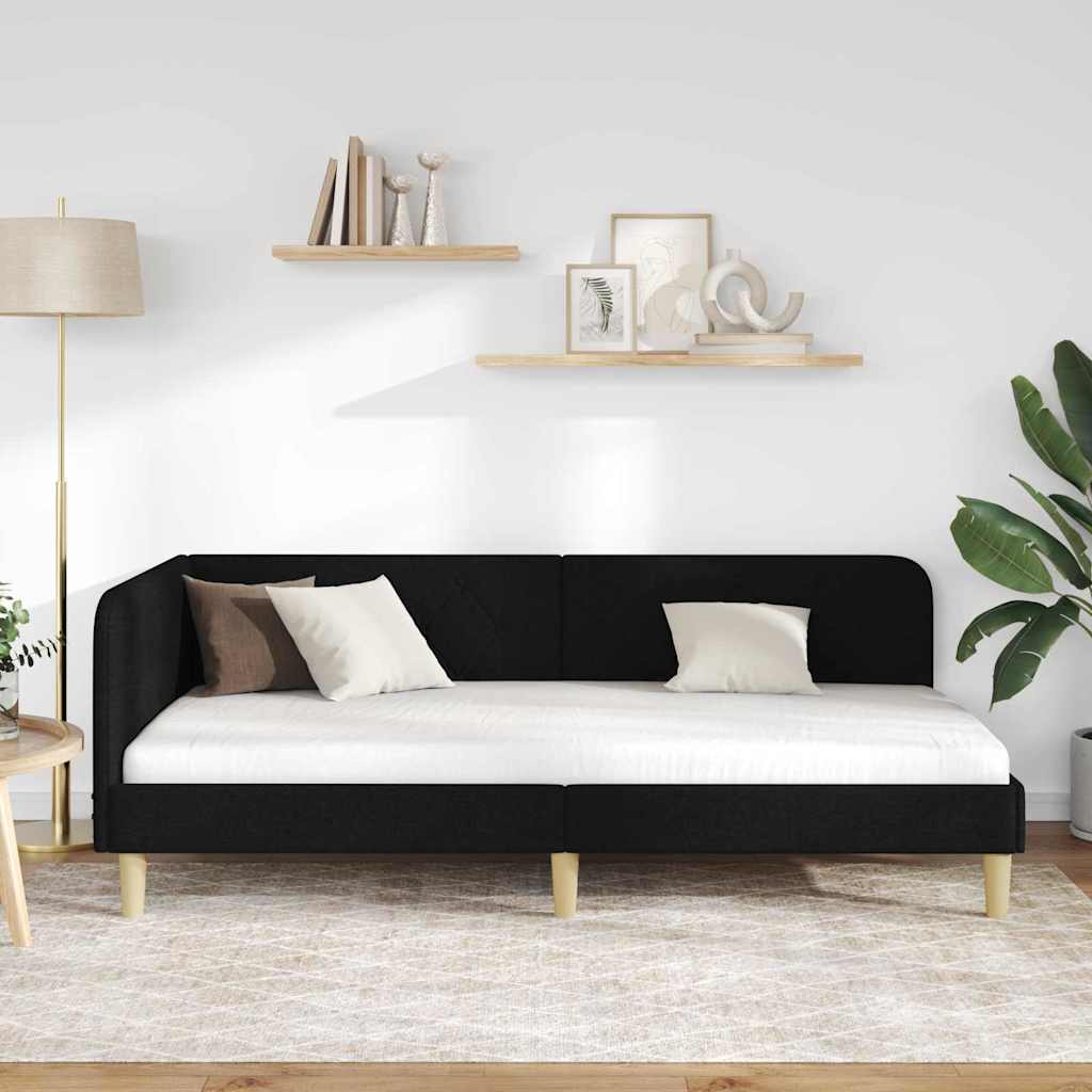 Estructura de cama en esquina Negro 100 x 200 cm tela