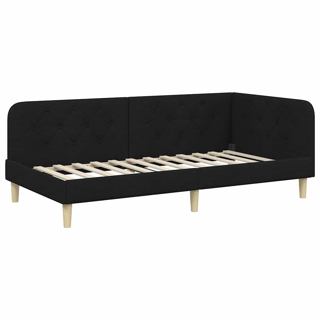 Estructura de cama en esquina Negro 100 x 200 cm tela