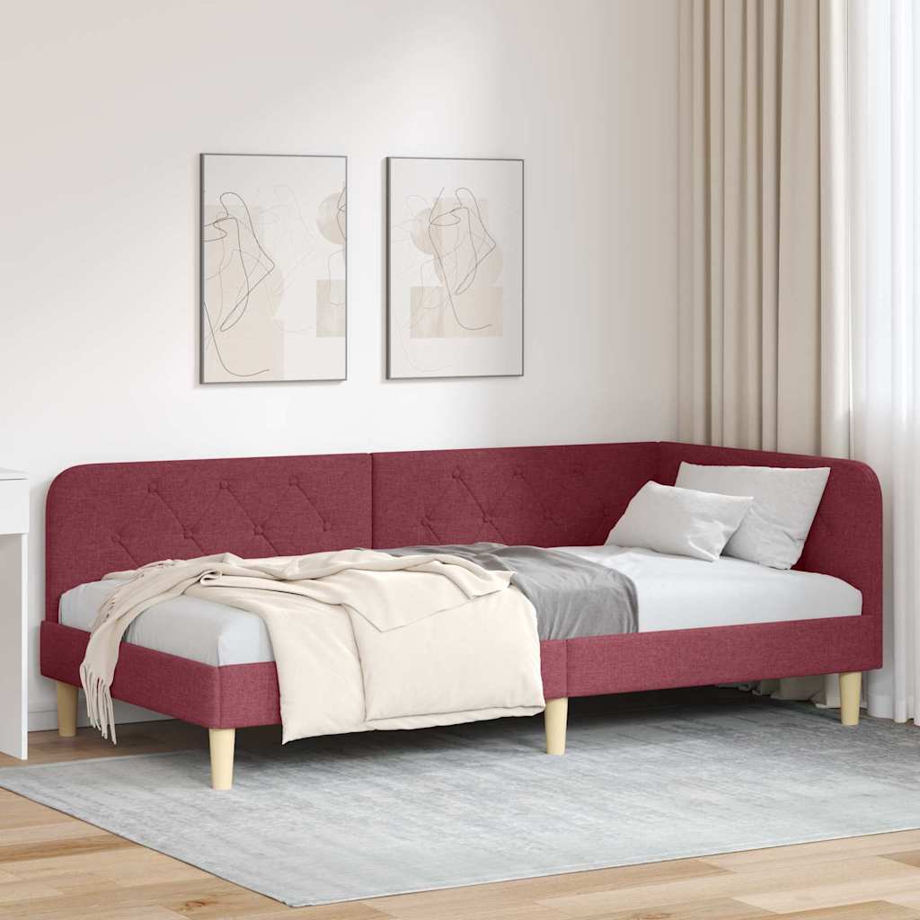 Estructura de cama en esquina Rojo vino 100 x 200 cm tela