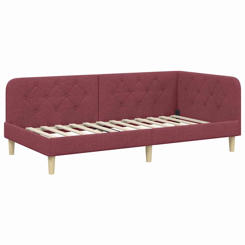 Estructura de cama en esquina Rojo vino 100 x 200 cm tela