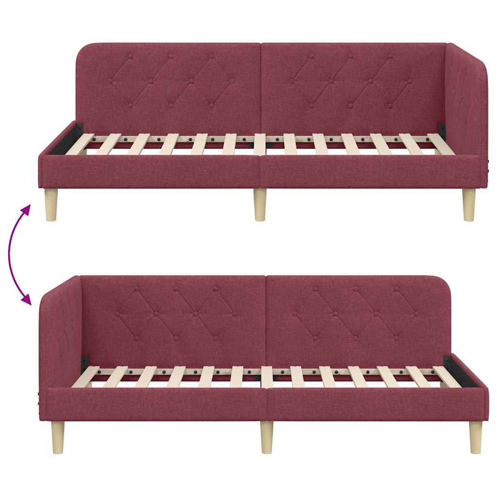 Estructura de cama en esquina Rojo vino 100 x 200 cm tela