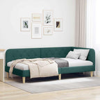Estructura de cama en esquina Verde oscuro 100 x 200 cm tela