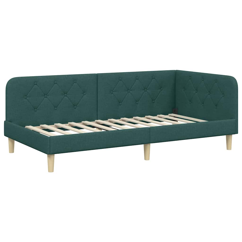 Estructura de cama en esquina Verde oscuro 100 x 200 cm tela