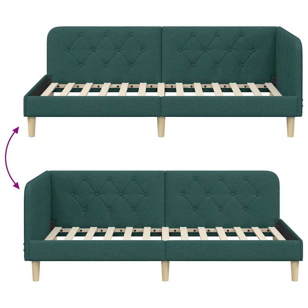 Estructura de cama en esquina Verde oscuro 100 x 200 cm tela