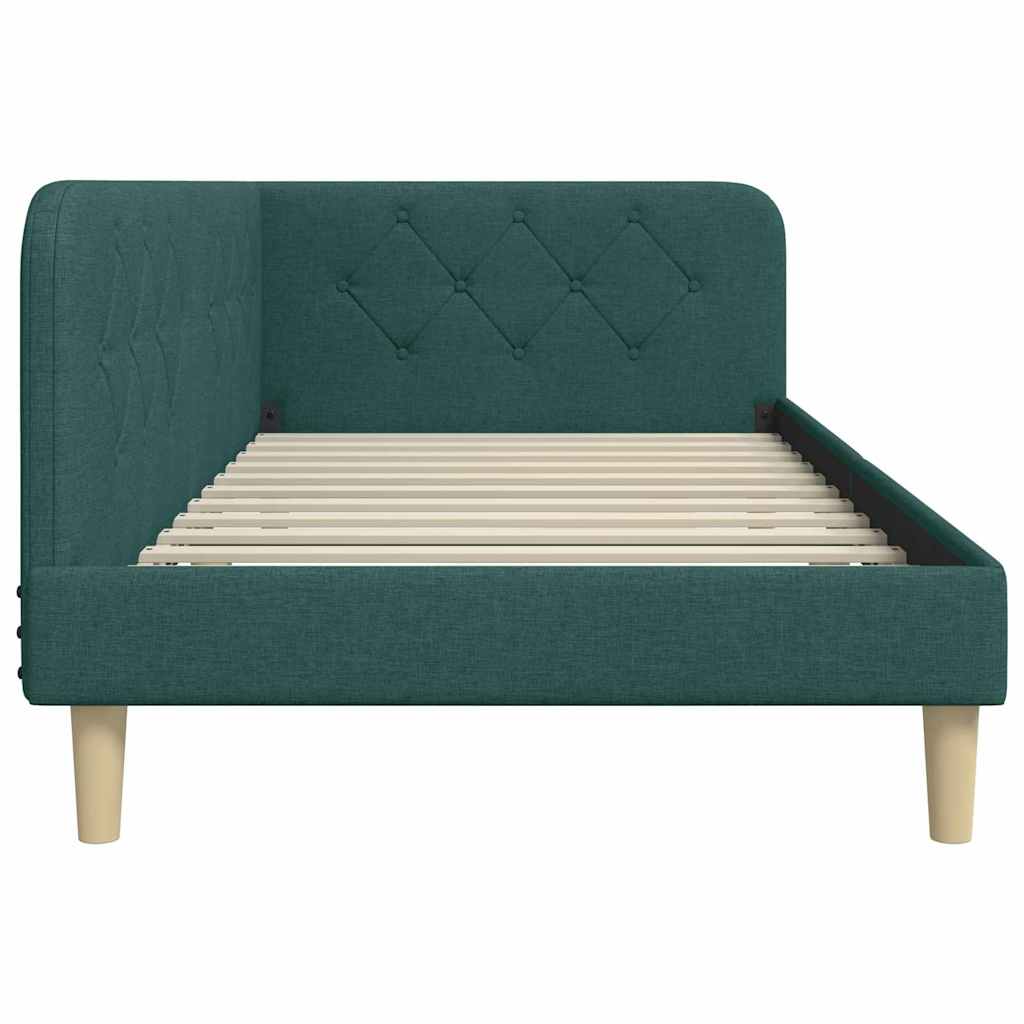 Estructura de cama en esquina Verde oscuro 100 x 200 cm tela