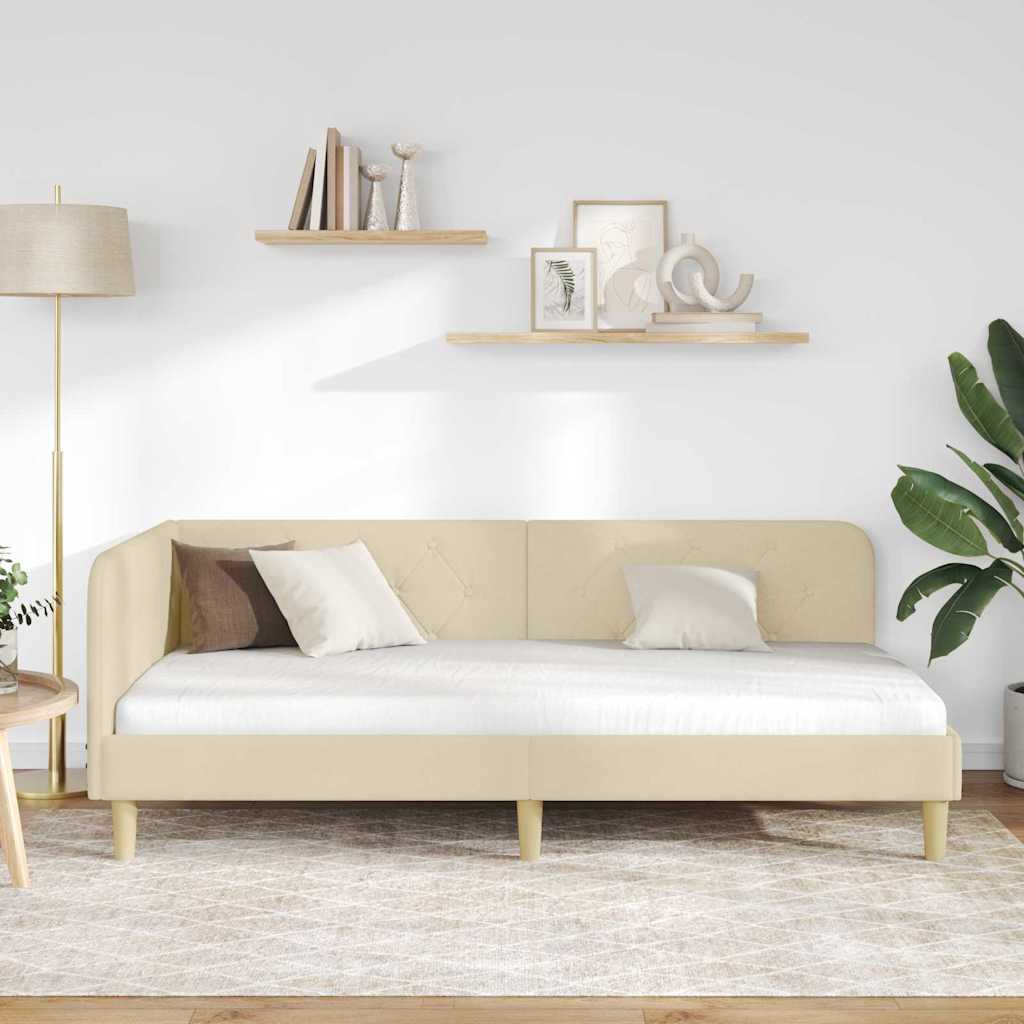 Estructura de cama en esquina Crema 100 x 200 cm tela