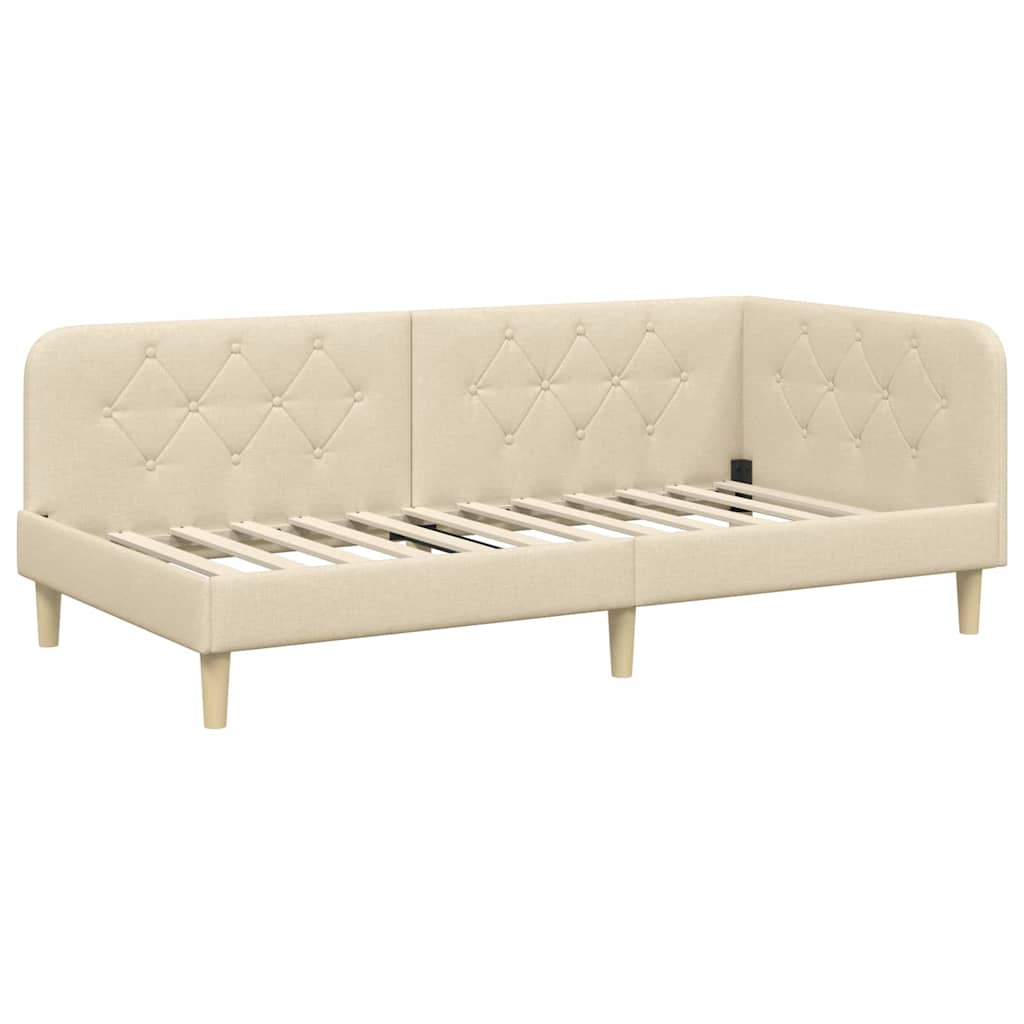 Estructura de cama en esquina Crema 100 x 200 cm tela