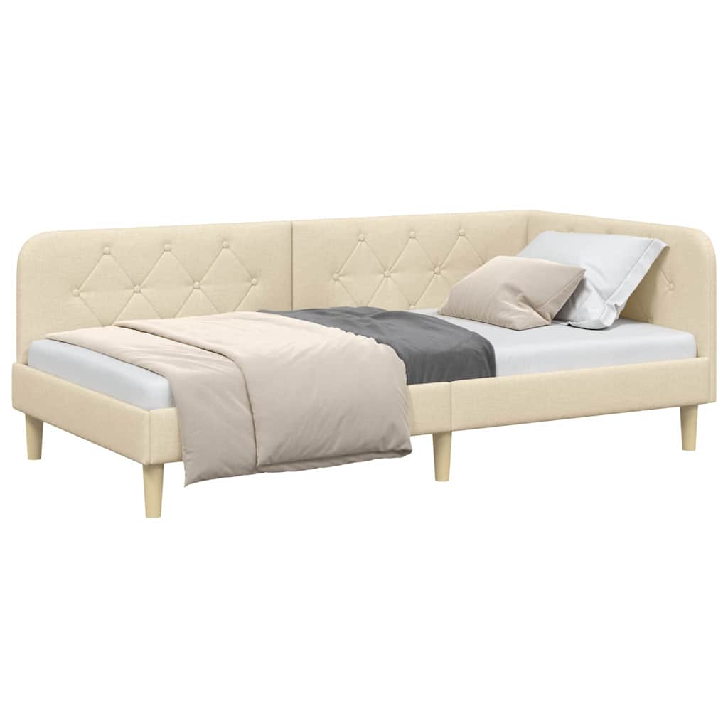 Estructura de cama en esquina Crema 100 x 200 cm tela