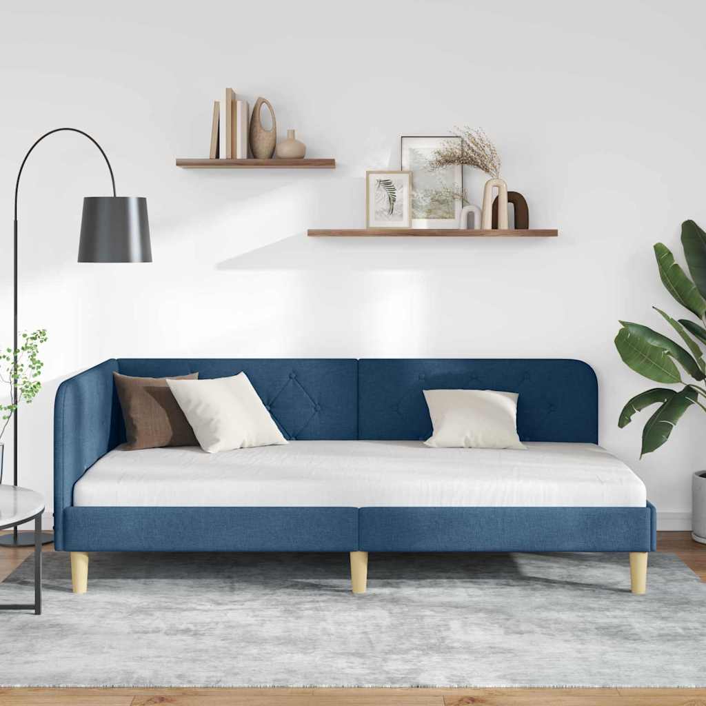 Estructura de cama en esquina Azul 100 x 200 cm tela