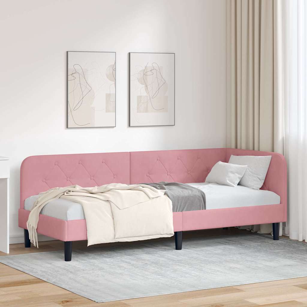 Estrutura de Cama de Canto Amarelo 100 x 200 cm Veludo
