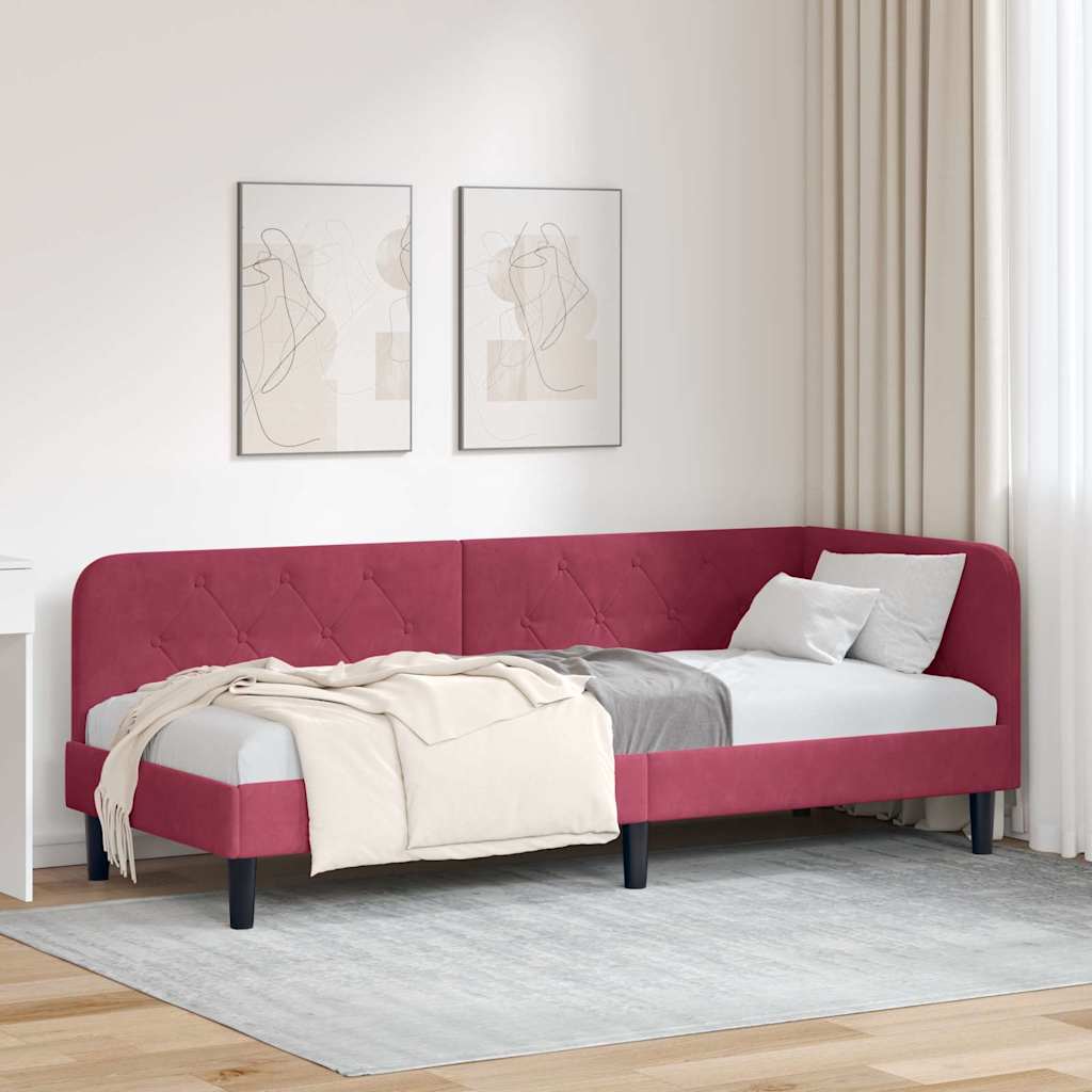 Estrutura de Cama de Canto Amarelo 100 x 200 cm Veludo