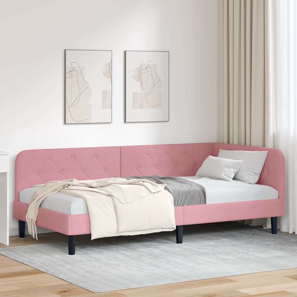 Estrutura de Cama de Canto Amarelo 100 x 200 cm Veludo