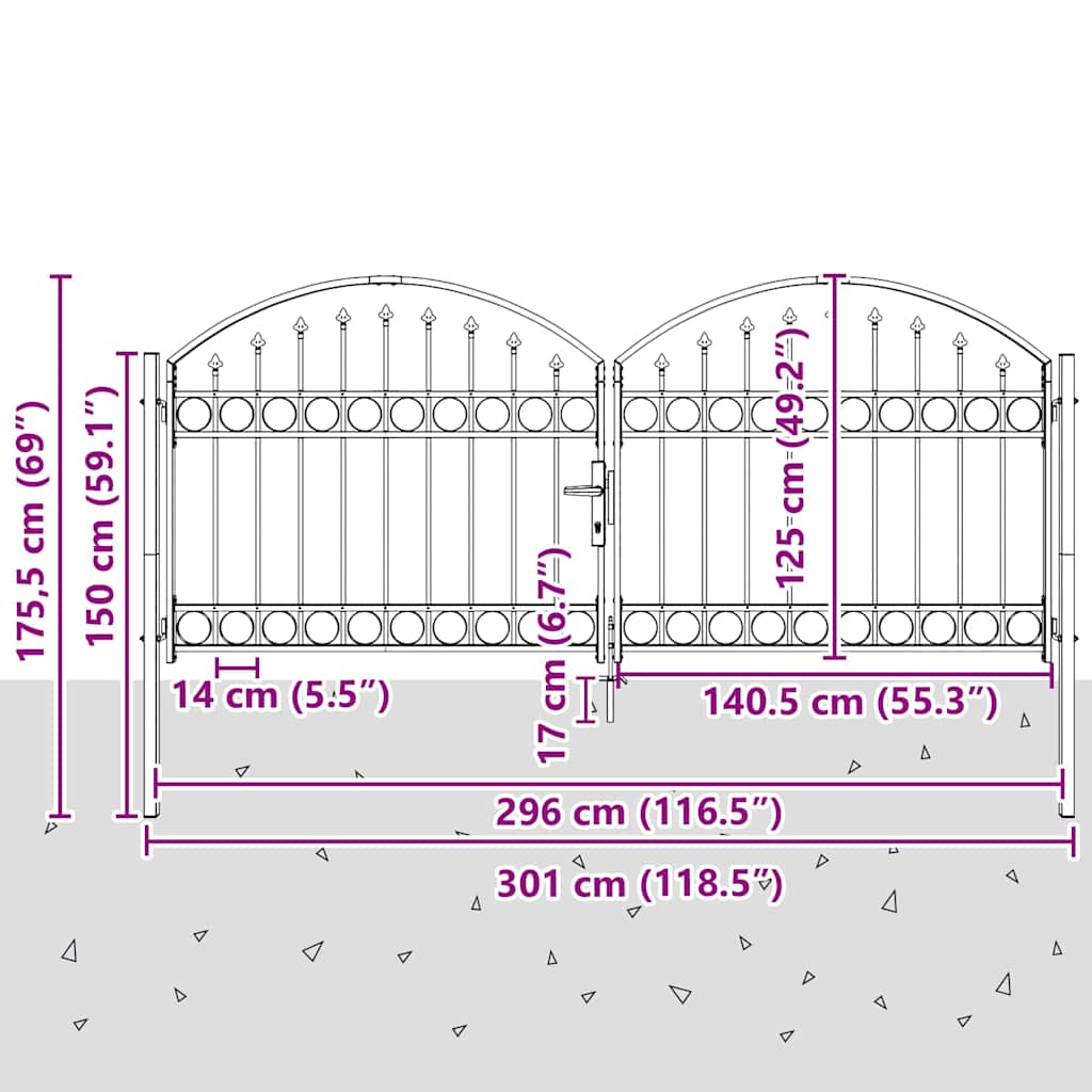 Puerta de cerca ASSEN 301 x 175,5 cm Acero Gris Con cerradura