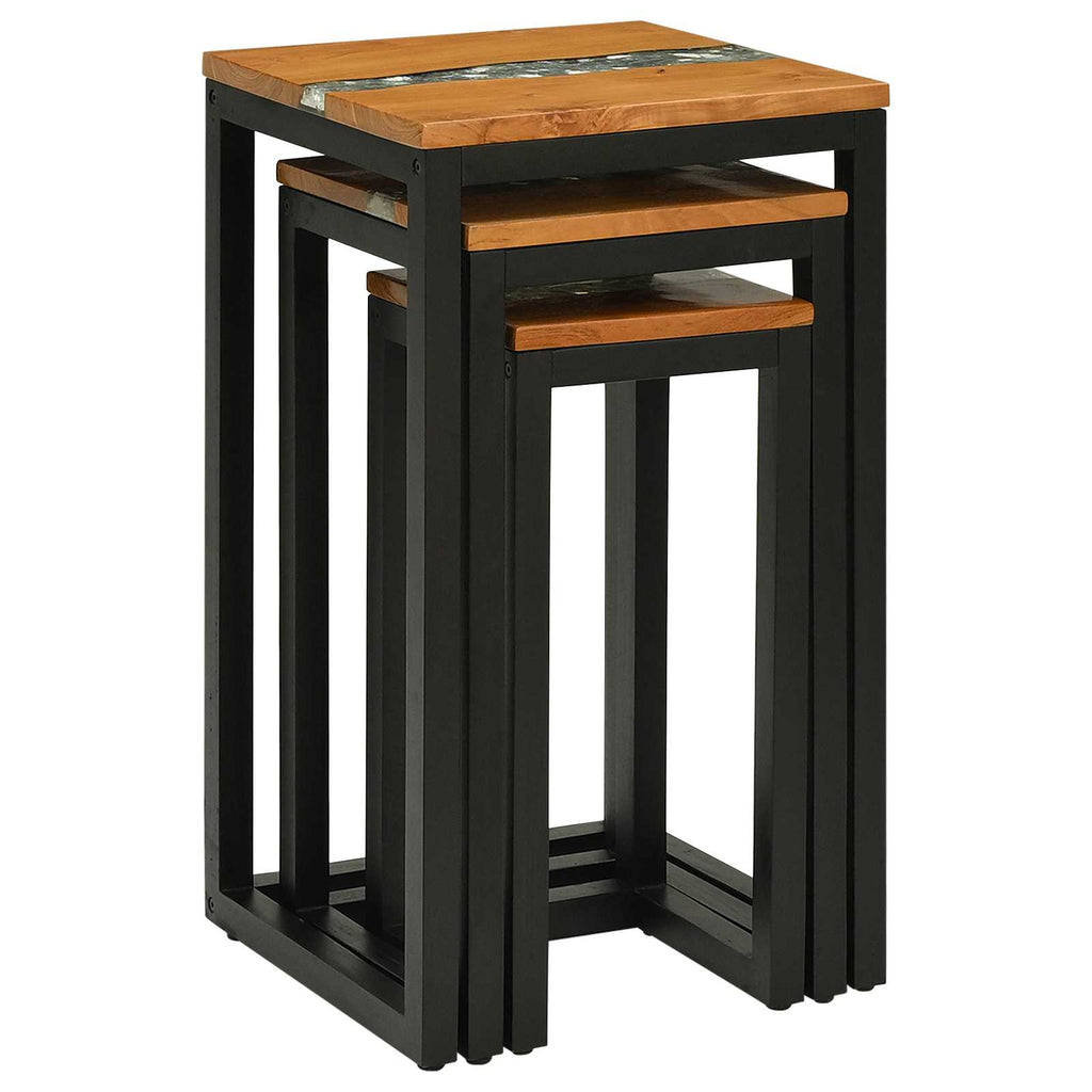 Mesa Nido 3 pcs Marrón Madera de teca maciza