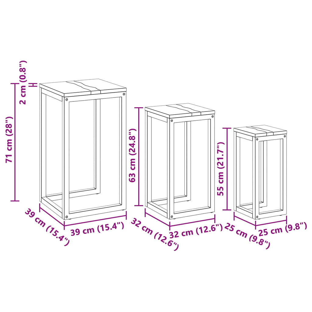 Mesa Nido 3 pcs Marrón Madera de teca maciza