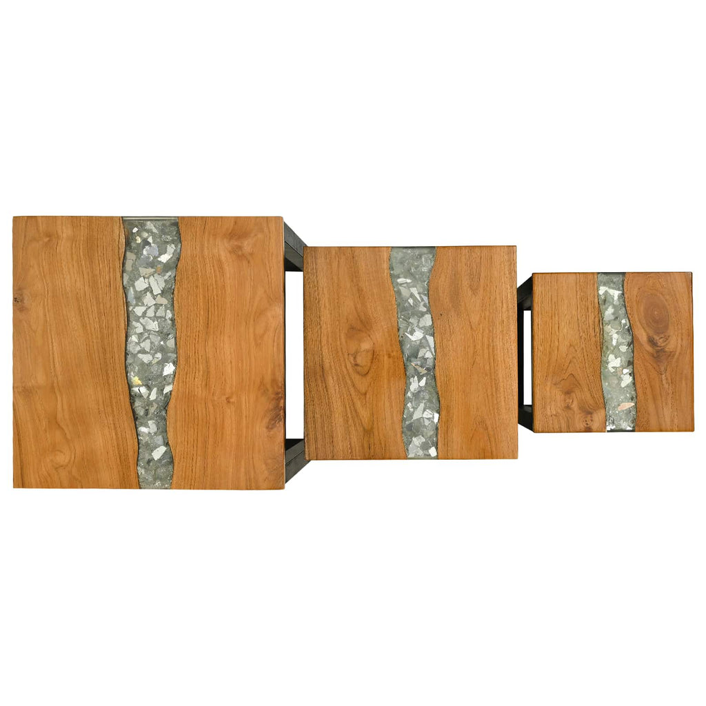 Mesa Nido 3 pcs Marrón Madera de teca maciza