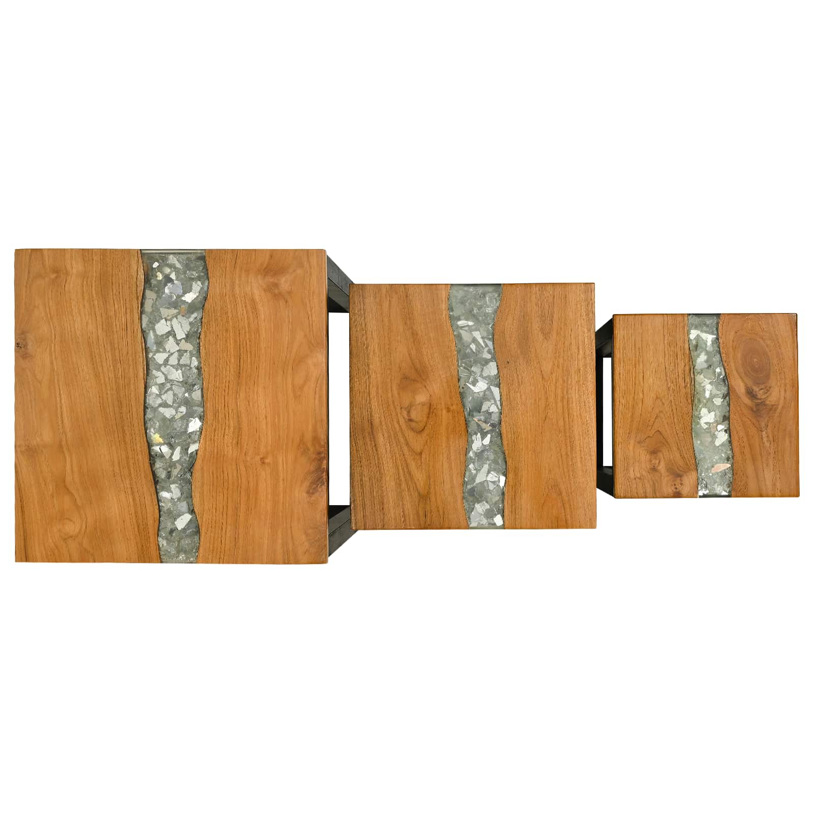 Mesa Nido 3 pcs Marrón Madera de teca maciza