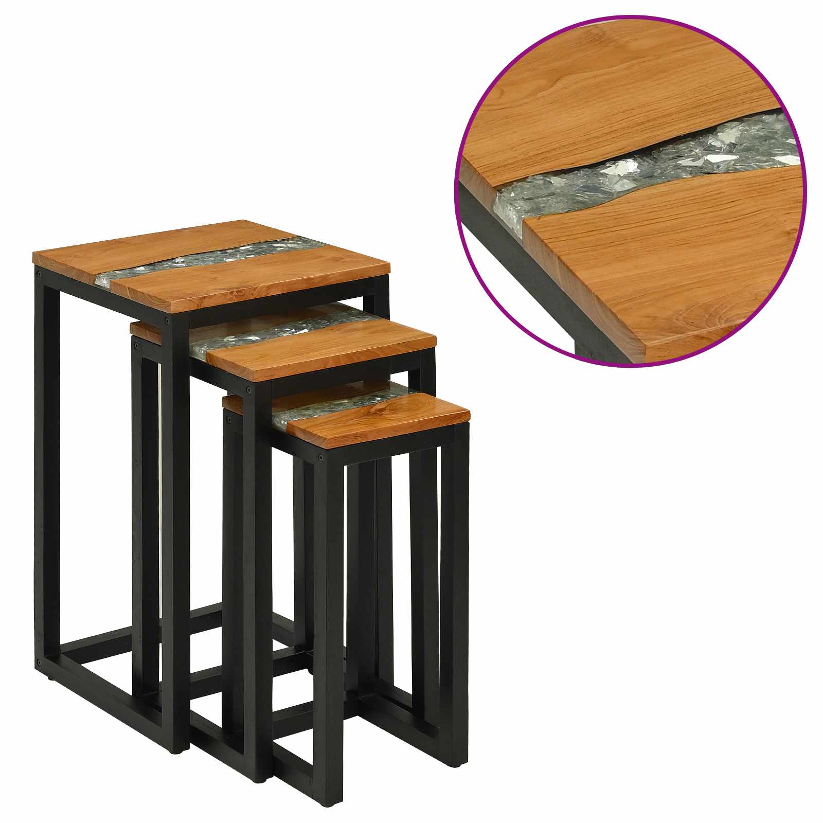 Mesa Nido 3 pcs Marrón Madera de teca maciza