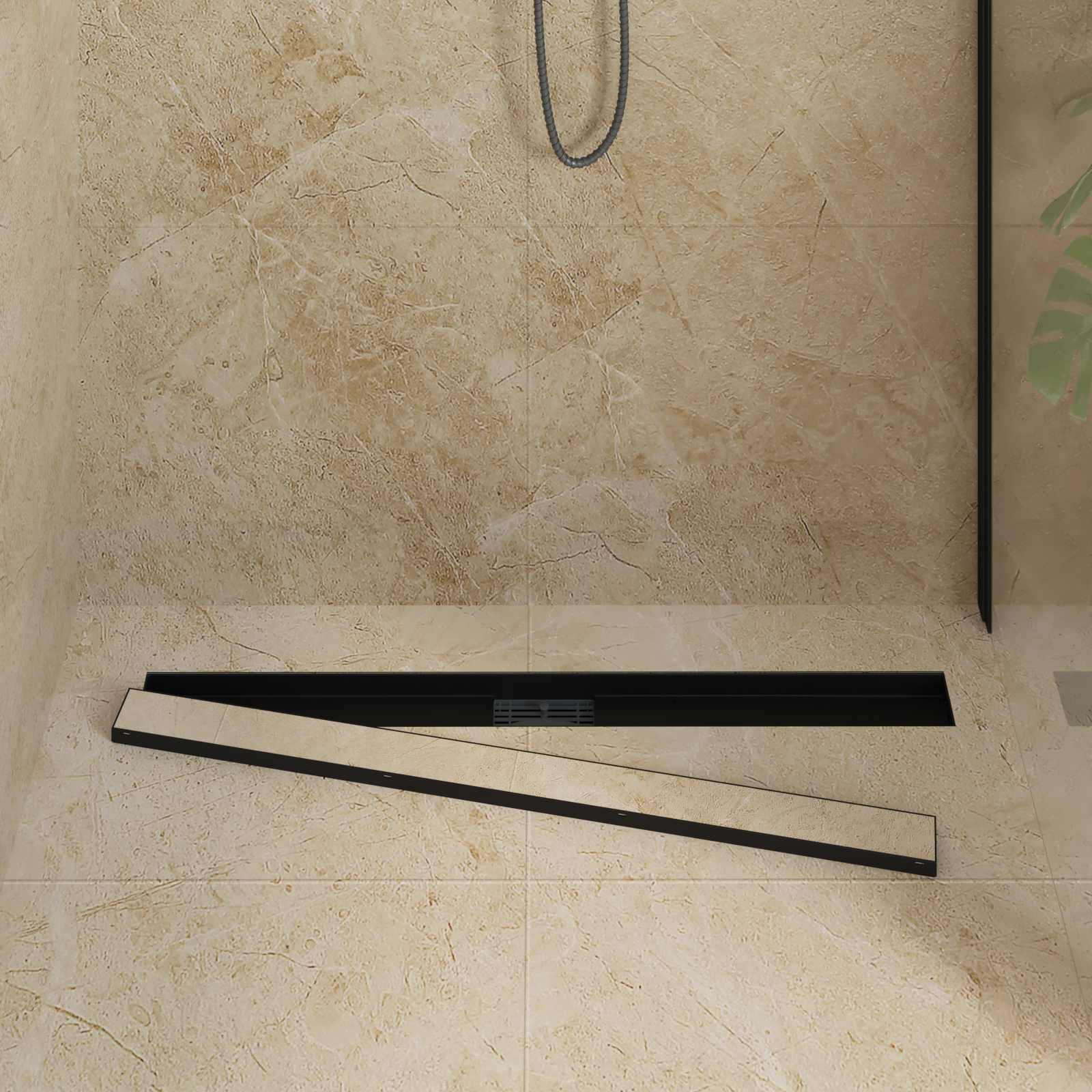 Drenaje de ducha 2 en 1 Negro 100 cm Acero inoxidable 304