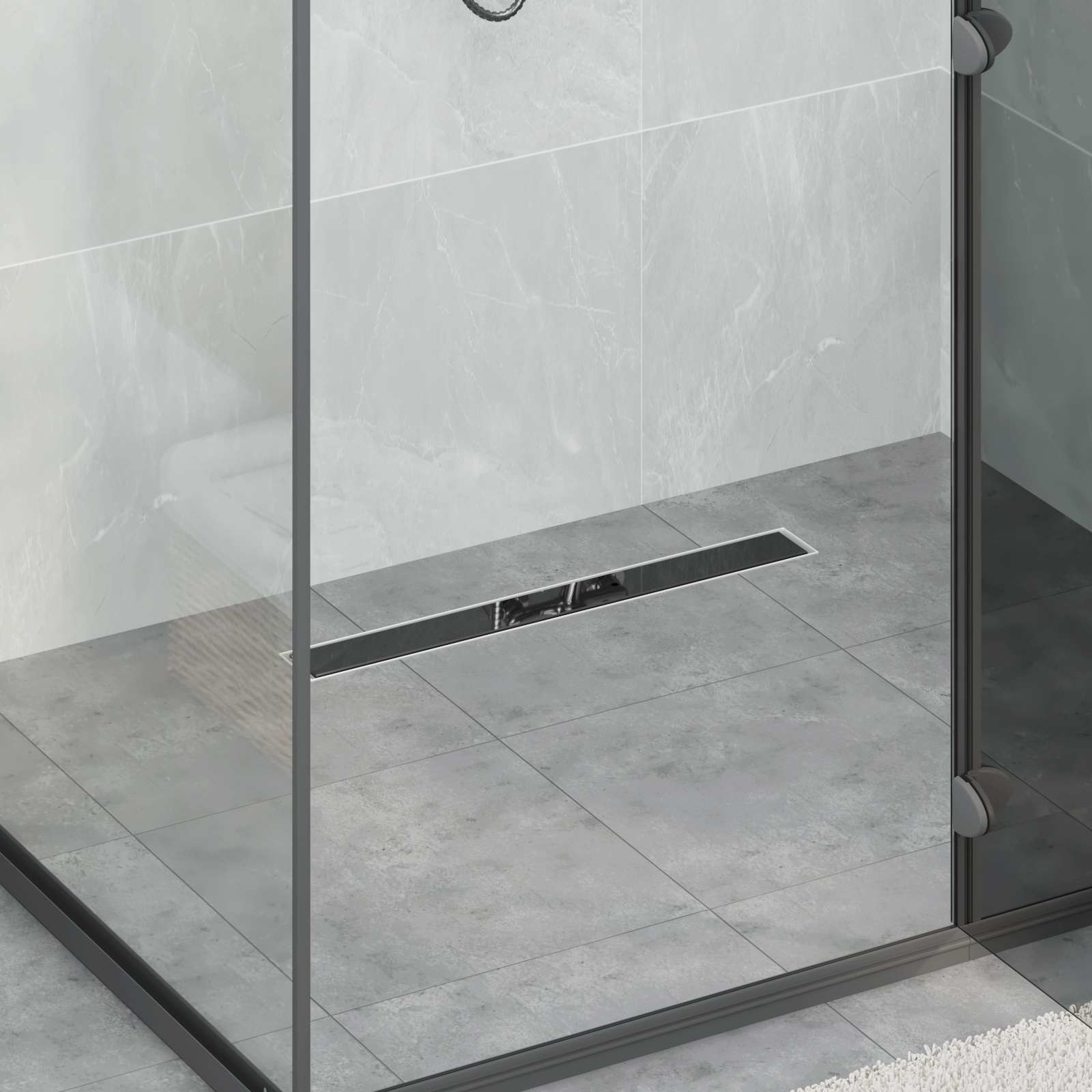 Desagüe de ducha con tapa de vidrio y sifón 360° 100 cm