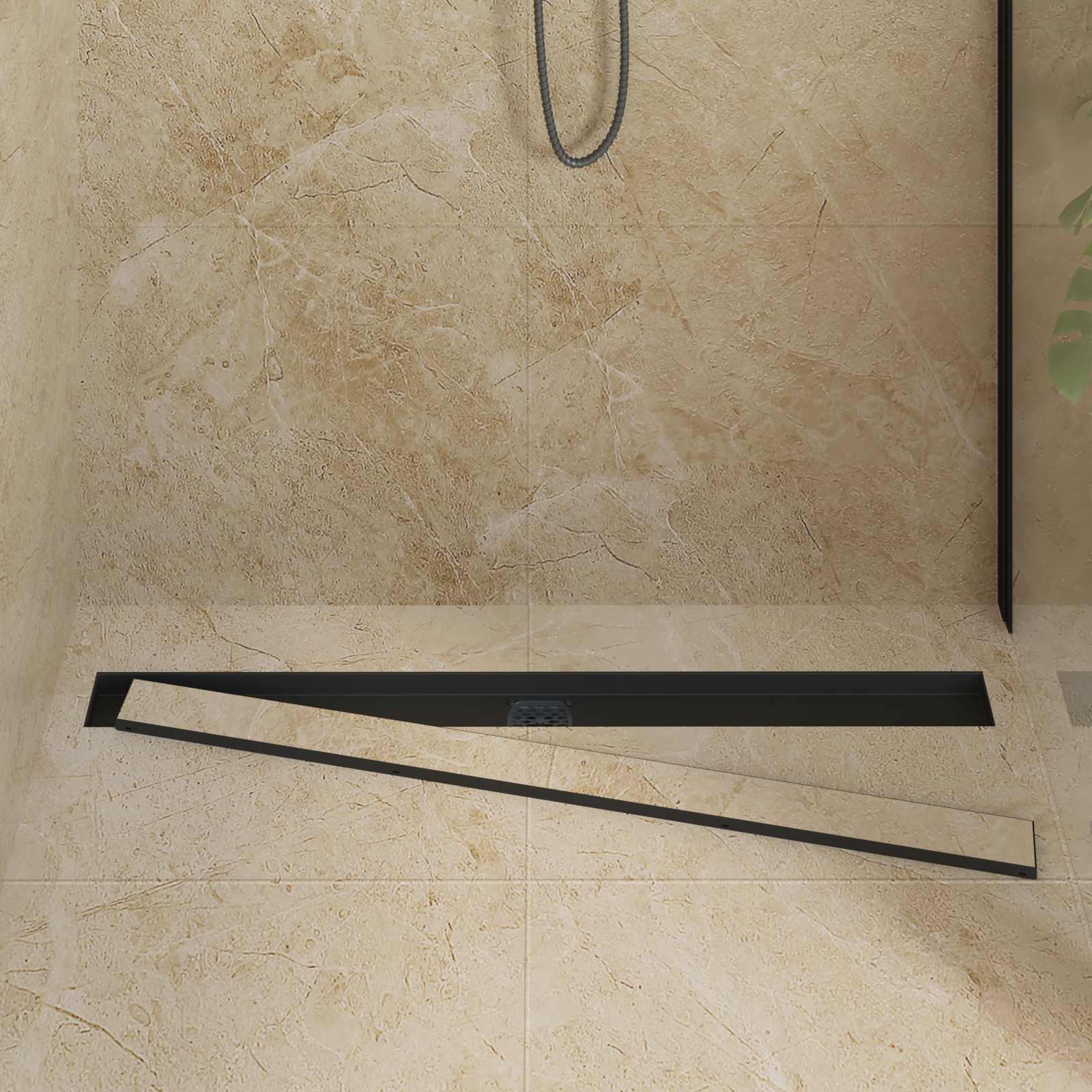 Desagüe de ducha 2 en 1 con sifón de 360° Negro 100 cm