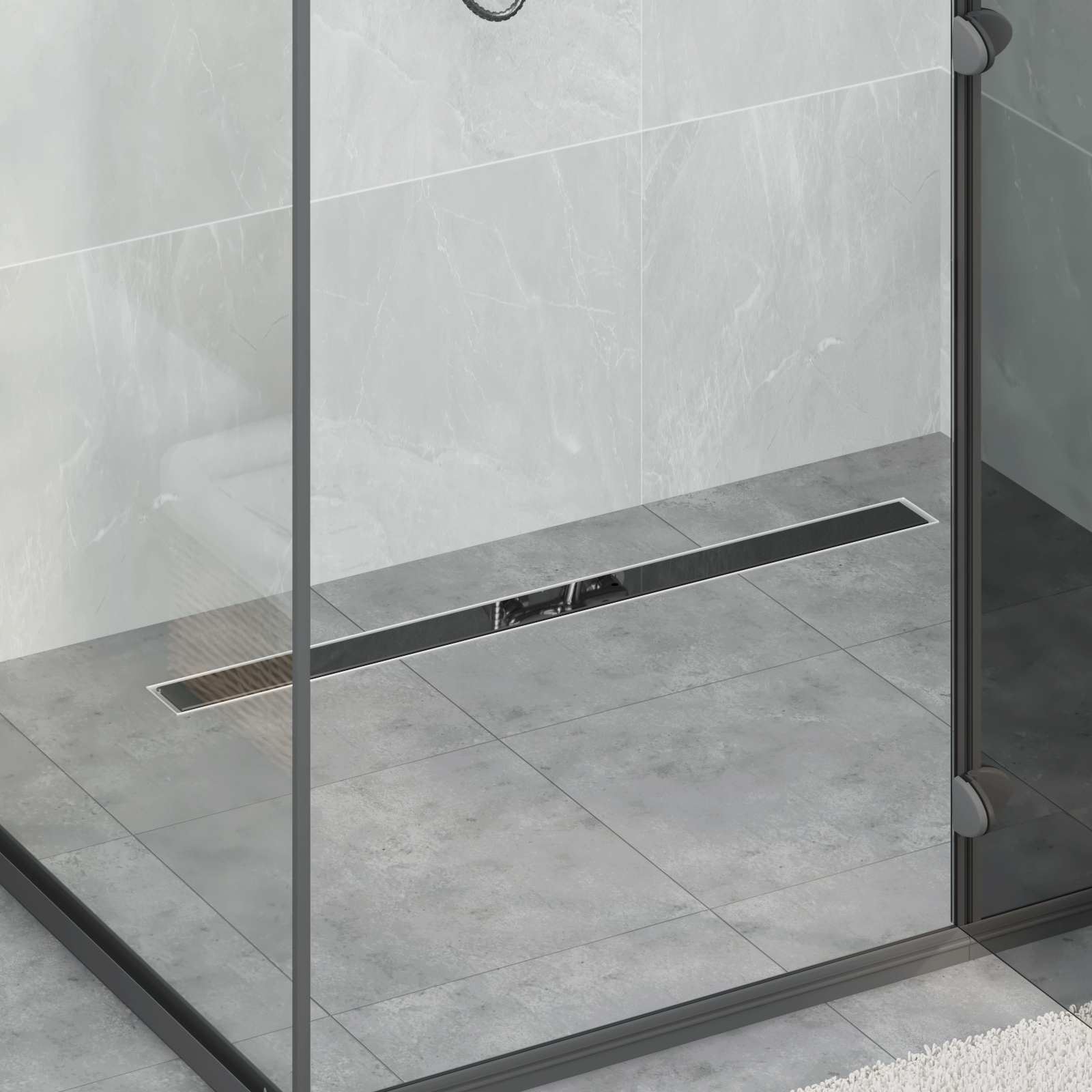 Desagüe de ducha con tapa de vidrio y sifón 360° 100 cm