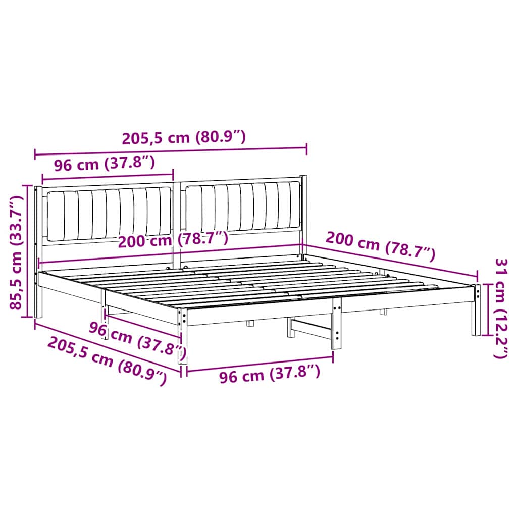 Estructura de cama con cabecera Gris Claro 200 x 200 cm