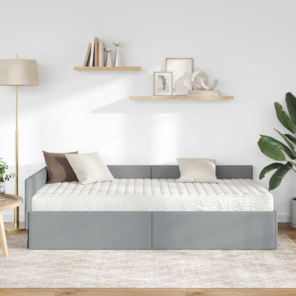 Estructura de Cama Esquina con Colchón 2 pcs Gris Claro tela